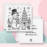 Christmas Snowman and Tree | Colour Me  Holiday Card<br><div class="desc">Personalised Colouring Christmas card with a cute snowman and Christmas tree on a wintery snowy day. On the back you can personalise your holiday message and add your family's names. Send these unique Christmas cards this year!</div>