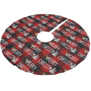 Christmas Snowman and Tree On Buffalo Plaid Brushed Polyester Tree Skirt