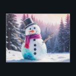 Christmas Snowman and Winter Forest  Holiday Postcard<br><div class="desc">Snowman and winter forest</div>