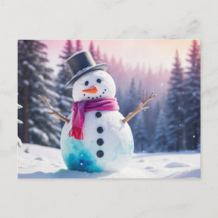 Christmas Snowman and Winter Forest  Holiday Postcard