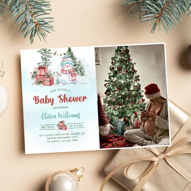 Christmas Snowman Baby Shower Party Photo Invitation (Creator Uploaded)