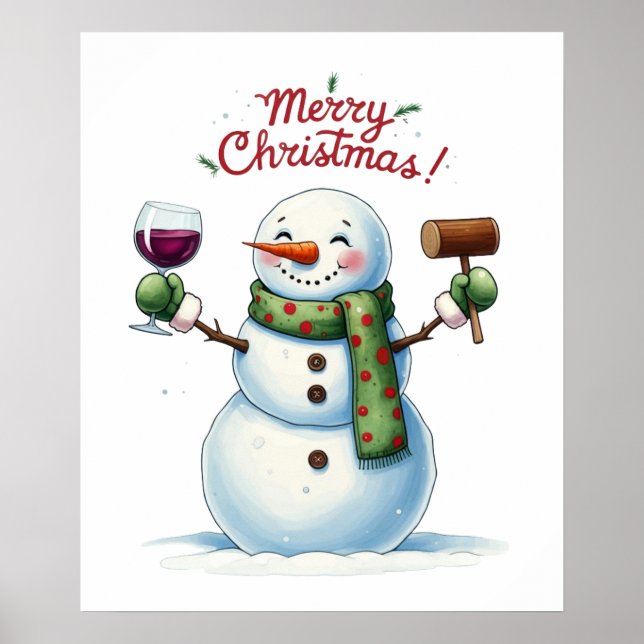 Christmas snowman bar lounge drinking party wine  poster (Front)