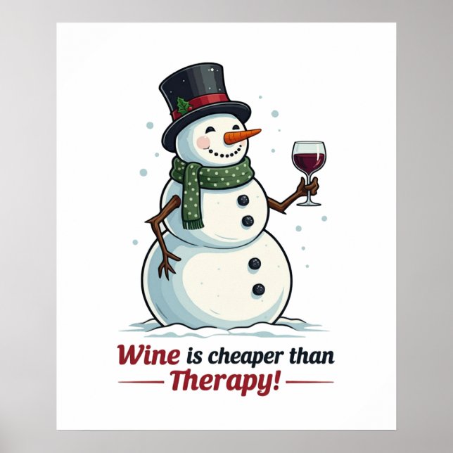 Christmas snowman bar lounge drinking party wine poster (Front)