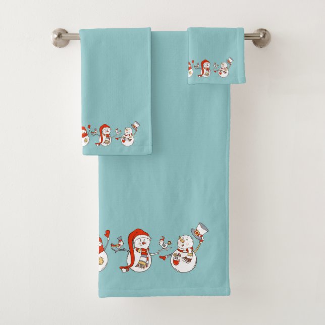 Christmas Snowman Bath Towel Set (Insitu)