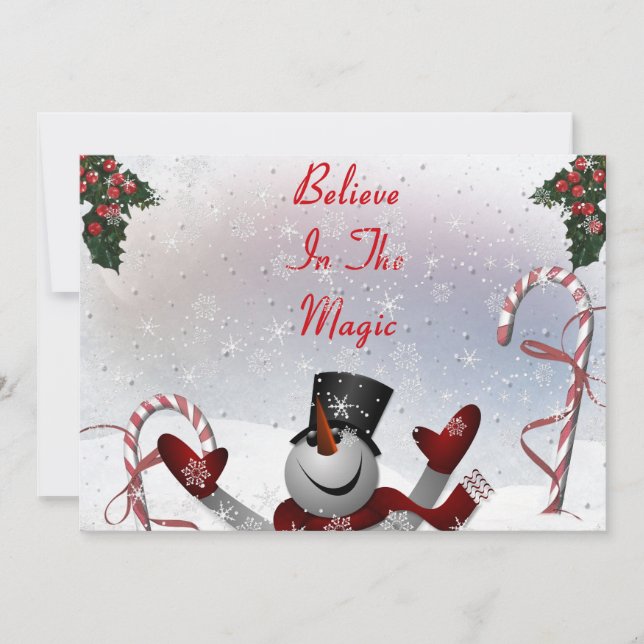 Christmas Snowman Believe in the Magic Winter Holiday Card (Front)