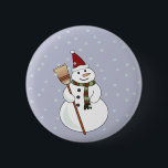 Christmas Snowman Button<br><div class="desc">Happy snowman wearing a santa hat with snow floating down around him.</div>