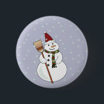 Christmas Snowman Button<br><div class="desc">Happy snowman wearing a santa hat with snow floating down around him.</div>
