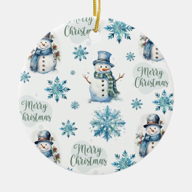 Christmas Snowman  Ceramic Tree Decoration (Front)