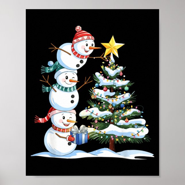 Christmas Snowman Christmas Tree Funny Snowman Lov Poster (Front)