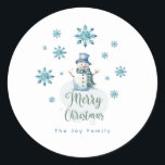 Christmas Snowman  Classic Round Sticker<br><div class="desc">You can personalise this sticker with your initials or name.</div>