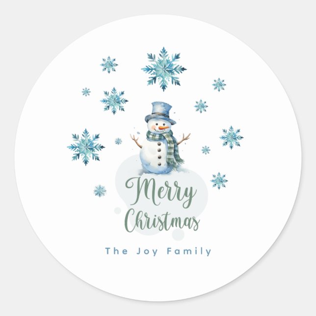 Christmas Snowman  Classic Round Sticker (Front)