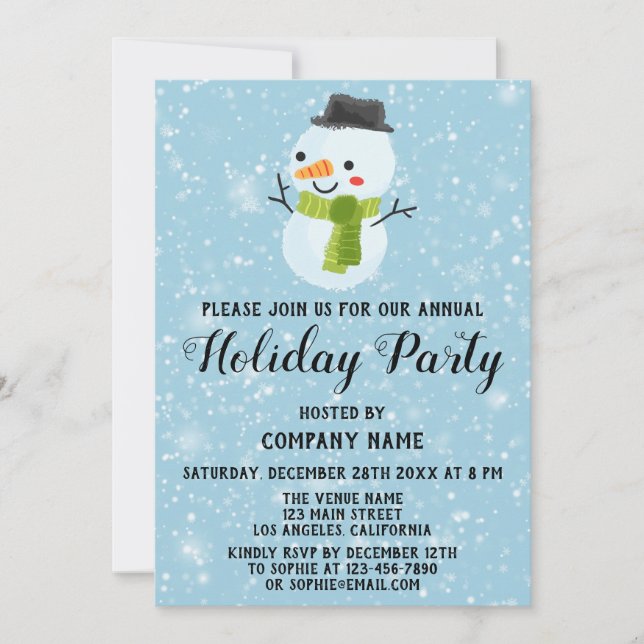 Christmas Snowman Company Holiday Party White Snow Invitation (Front)