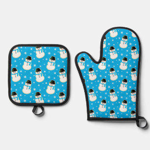Christmas Snowman Cookie Pattern Oven Mitt & Pot Holder Set