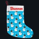 Christmas Snowman Cookie Pattern Small Christmas Stocking<br><div class="desc">Adorable,  snowman sugar cookie pattern with star bursts on a customisable blue background colour Christmas stocking! Personalise with a name or any text.  Perfect for Christmas cookie lovers!</div>