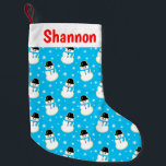 Christmas Snowman Cookie Pattern Small Christmas Stocking<br><div class="desc">Adorable,  snowman sugar cookie pattern with star bursts on a customisable blue background colour Christmas stocking! Personalise with a name or any text.  Perfect for Christmas cookie lovers!</div>