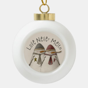 Christmas Snowman Couple Ceramic Ball Christmas Ornament