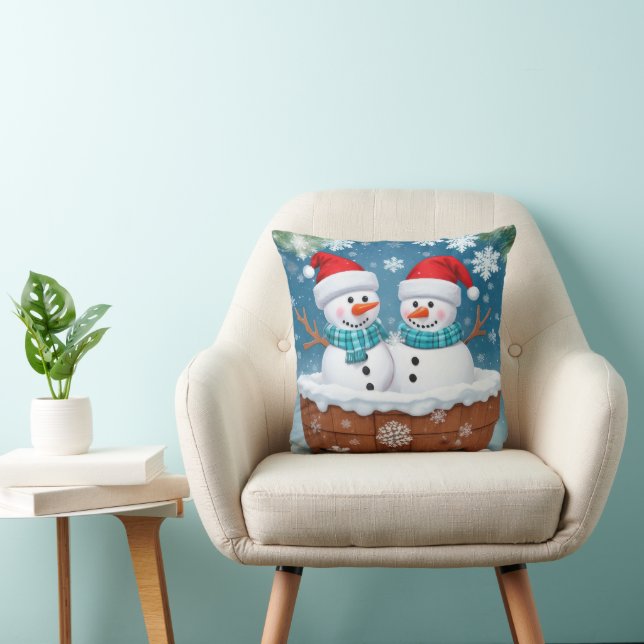 Christmas Snowman Couple Cushion (Chair)