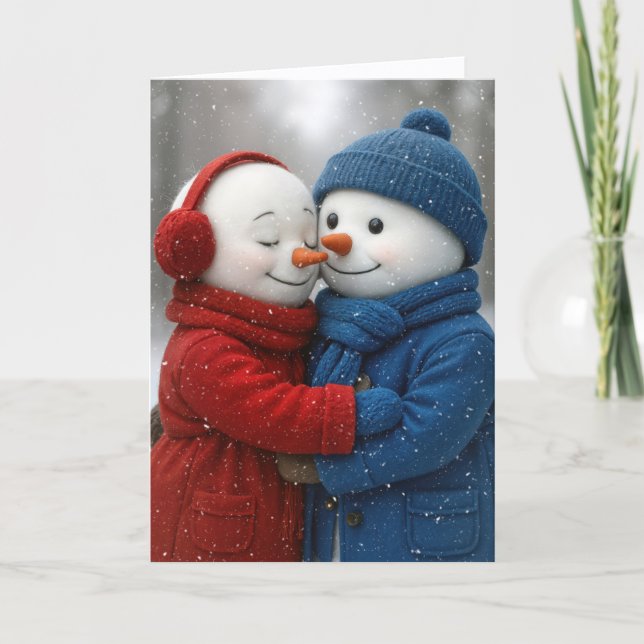 Christmas Snowman Couple in Snowflakes Card (Front)