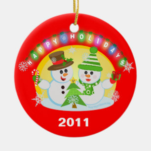 Christmas Snowman Couple Tree Ornament