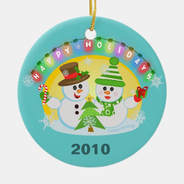 Christmas Snowman Couple Tree Ornament (Front)