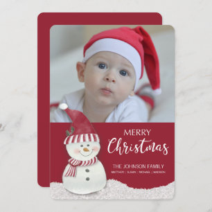 Christmas Snowman Custom Photo-Name Holiday Card