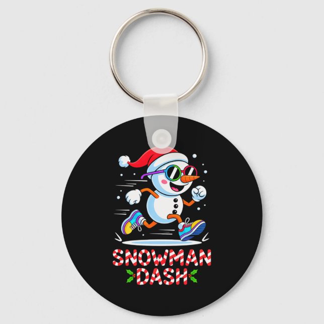 Christmas Snowman Dash Running Runner Marathon Tea Key Ring (Front)