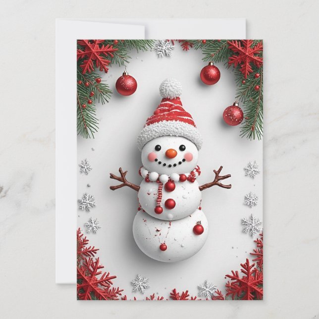 Christmas Snowman Decorated with Pine Branches Card (Front)