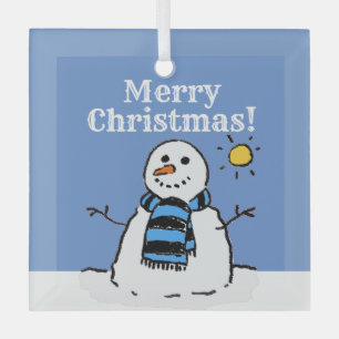 Christmas Snowman Design with Merry Christmas Glass Tree Decoration