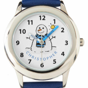 Christmas Snowman Design with Name. Child's Watch