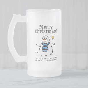 Christmas Snowman Design with Personal Greeting Frosted Glass Beer Mug