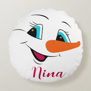 Christmas Snowman Face Personalized Name Holiday Round Cushion