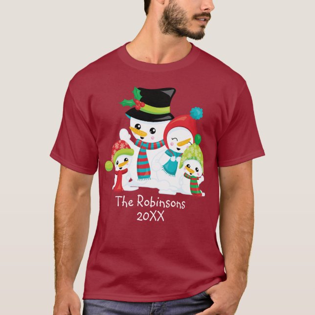 Christmas Snowman Family Mum Dad Children Family T-Shirt (Front)