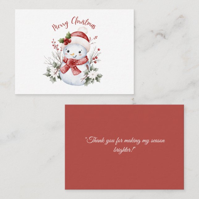 Christmas Snowman Flat Place Card (Front/Back)