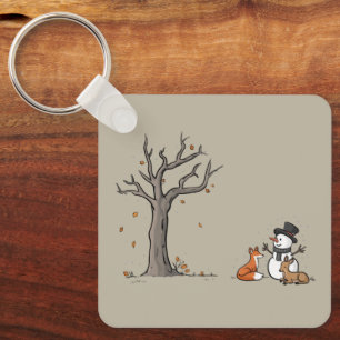 Christmas Snowman Fox And Deer Woodland Animal Key Ring