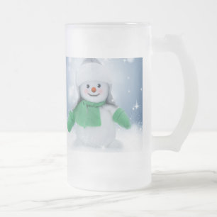 Christmas Snowman Frosted 16 oz Frosted Glass Mug