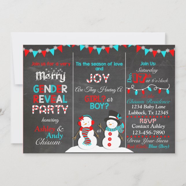 Christmas Snowman Gender Reveal Invitation (Front)