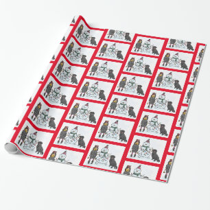 Christmas Snowman, Girl and Dog Holiday Wrapping Paper