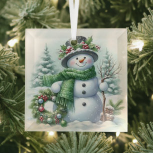 Christmas Snowman Glass Tree Decoration
