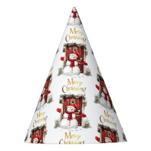 Christmas Snowman Gold Merry Christmas Text Party Hat
