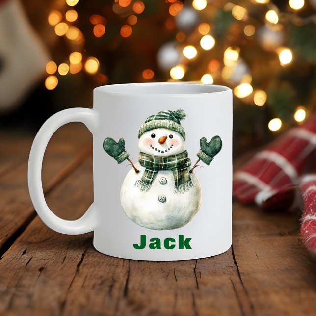 Christmas Snowman Green Scarf Custom Name Coffee Mug (Christmas Snowman Green Scarf Custom Name Coffee Mug
)