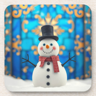 Christmas Snowman Hard Plastic Coaster