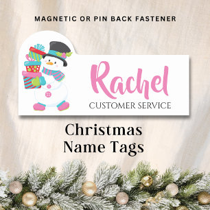 Christmas Snowman Holding Gifts Personalised Name Tag