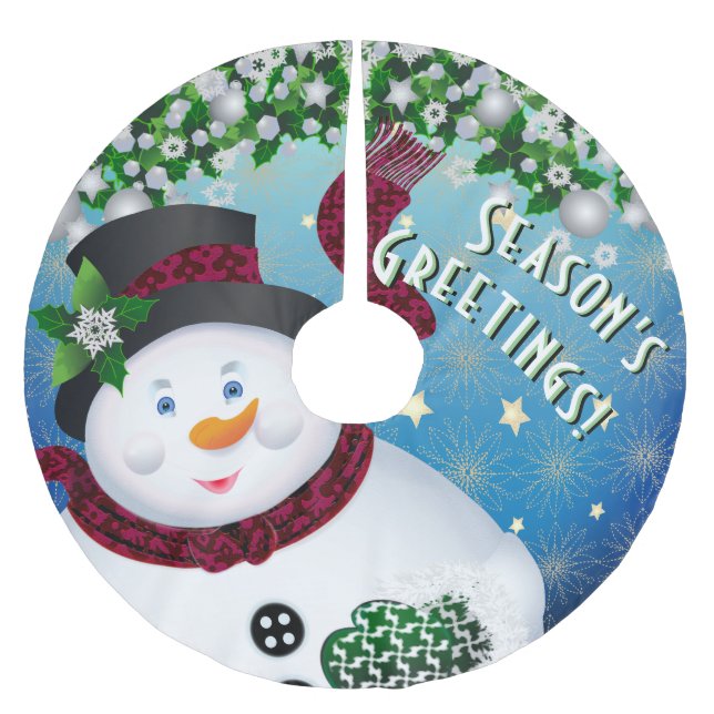 Christmas Snowman Holiday Brushed Polyester Tree Skirt (Front)