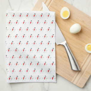 Christmas snowman holiday red black stylish tea towel