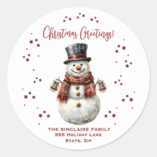 Christmas Snowman Holiday With Name Classic Round Sticker