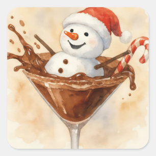 Christmas Snowman In a Chocolate Martini Square Sticker