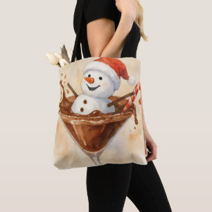 Christmas Snowman In a Chocolate Martini Tote Bag