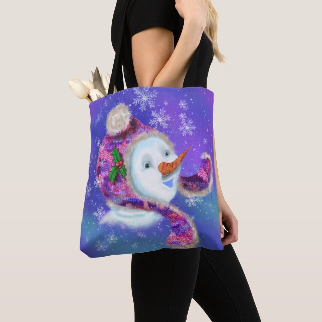 Christmas Snowman In Hat Tote Bag (Close Up)