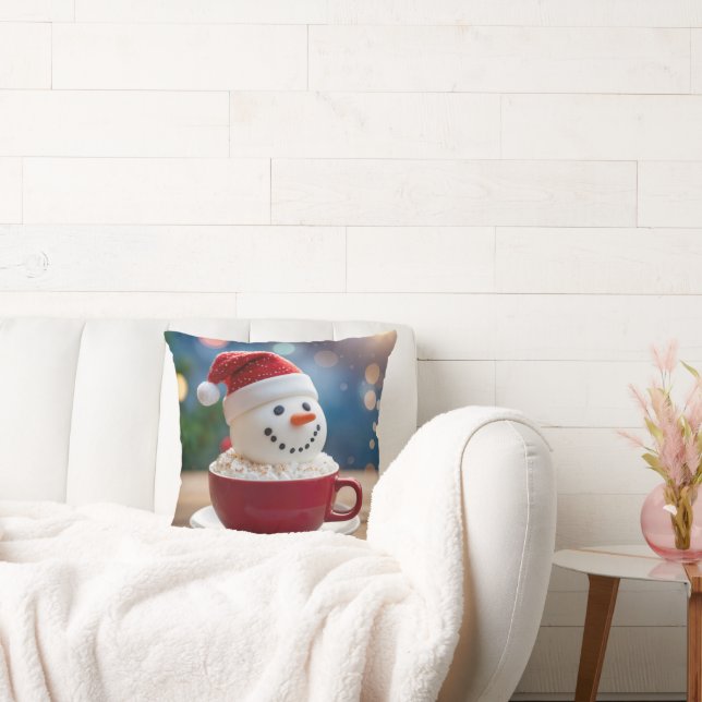 Christmas Snowman In Hot Cocoa Cushion (Couch)