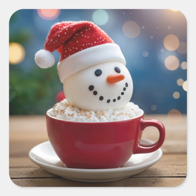 Christmas Snowman In Hot Cocoa Square Sticker (Front)